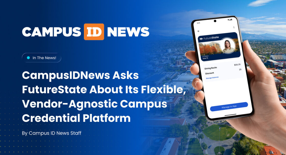 Graphic of a hand holding a phone, the CampusID News,