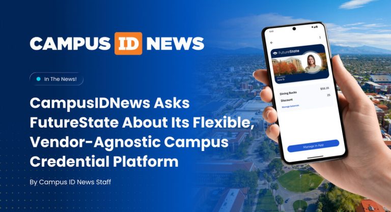 Graphic of a hand holding a phone, the CampusID News,