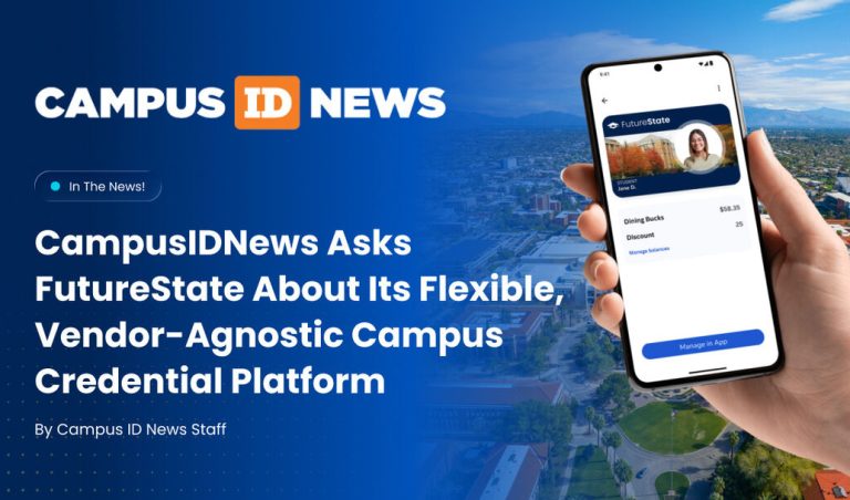Graphic of a hand holding a phone, the CampusID News,